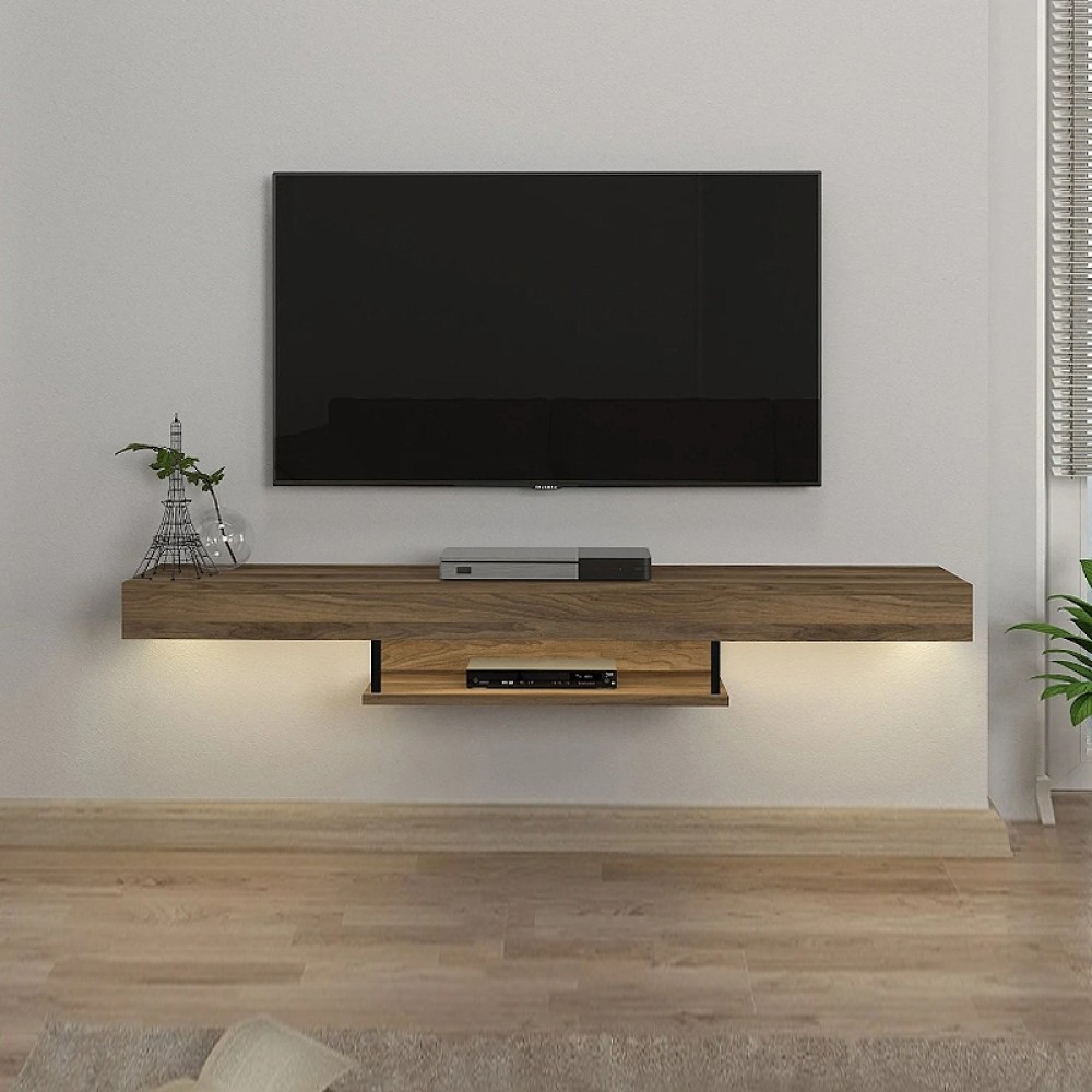 Έπιπλο τηλεόρασης επιτοίχιο Albares Megapap με LED χρώμα καρυδί 150x29,6x22εκ.
