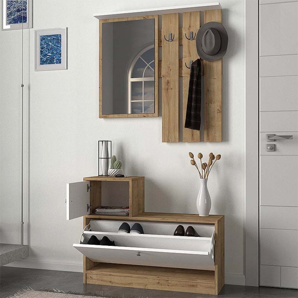 Έπιπλο εισόδου Galina Megapap χρώμα sapphire oak - λευκό 91,8x27x70εκ.