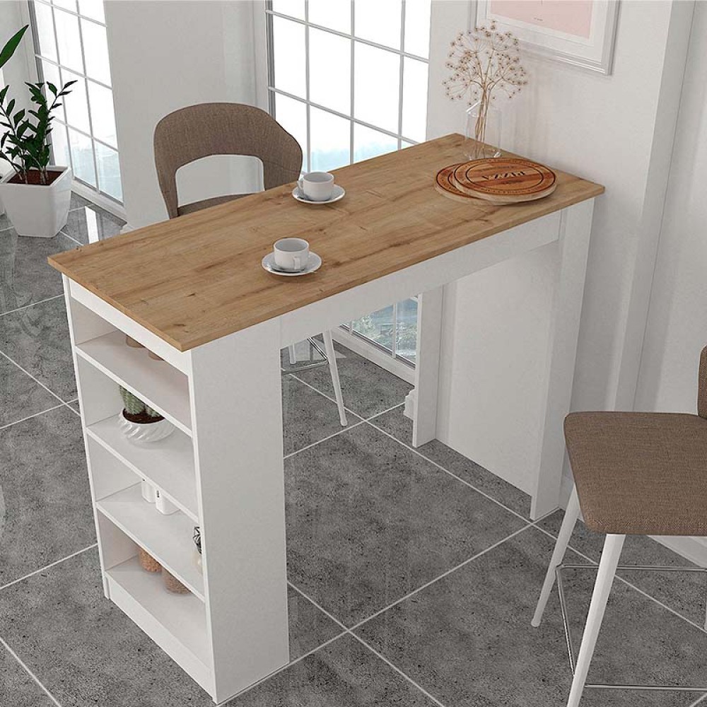 Τραπέζι μπαρ Monaco Megapap χρώμα λευκό - sapphire oak 120x51,6x101,8εκ.