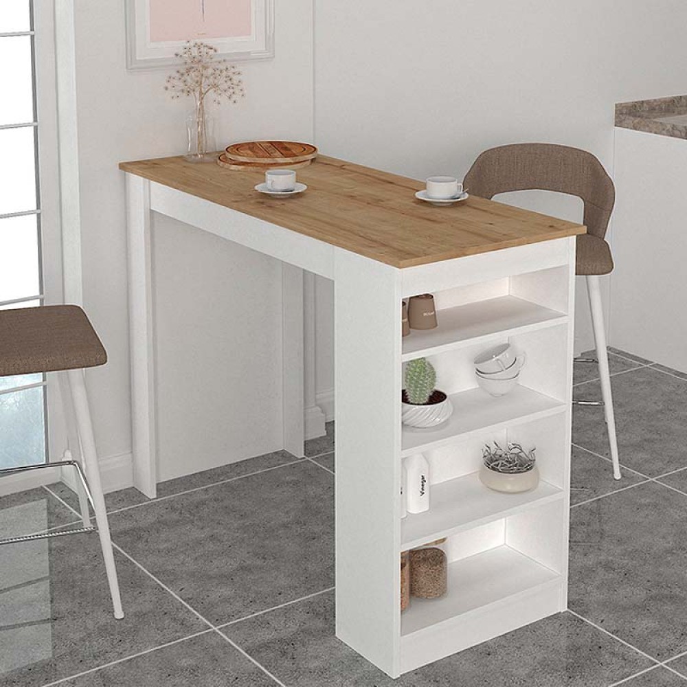 Τραπέζι μπαρ Monaco Megapap χρώμα λευκό - sapphire oak 120x51,6x101,8εκ.