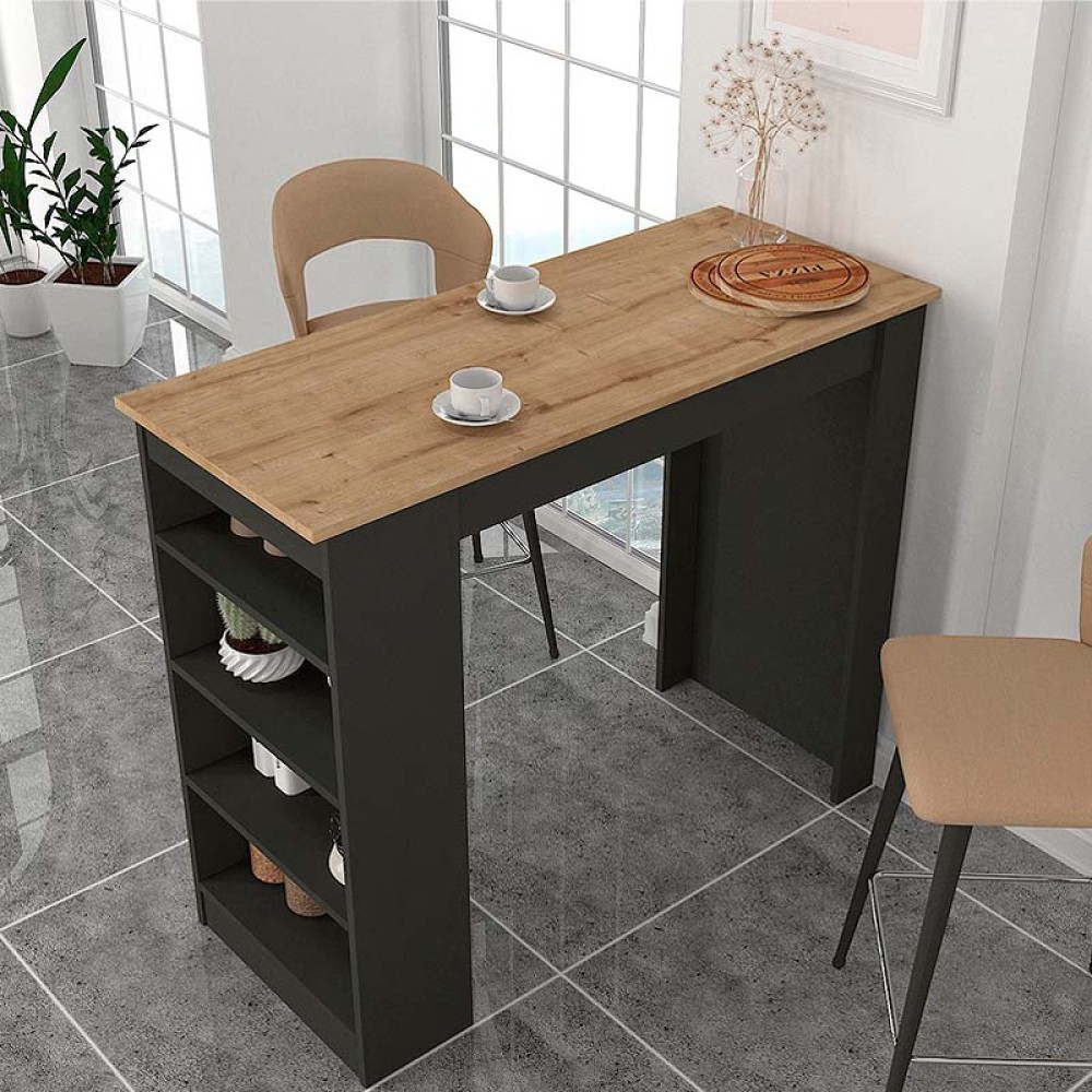 Τραπέζι μπαρ Monaco Megapap χρώμα ανθρακί - sapphire oak 120x51,6x101,8εκ.