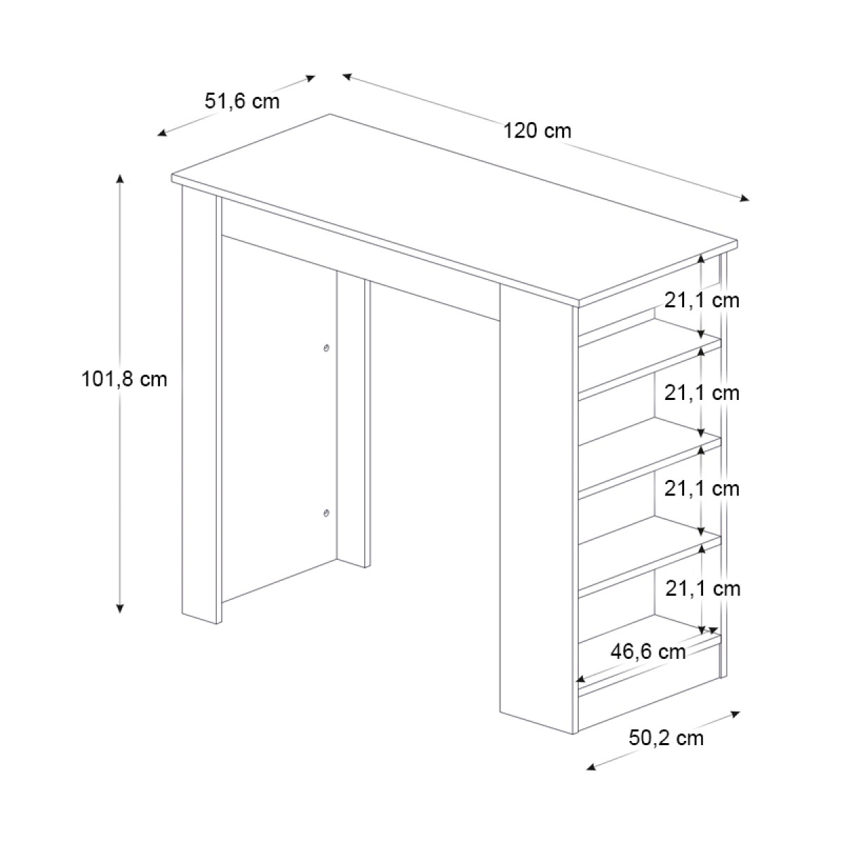 Τραπέζι μπαρ Monaco Megapap από μελαμίνη χρώμα ανθρακί - sapphire oak 120x51,6x101,8εκ.