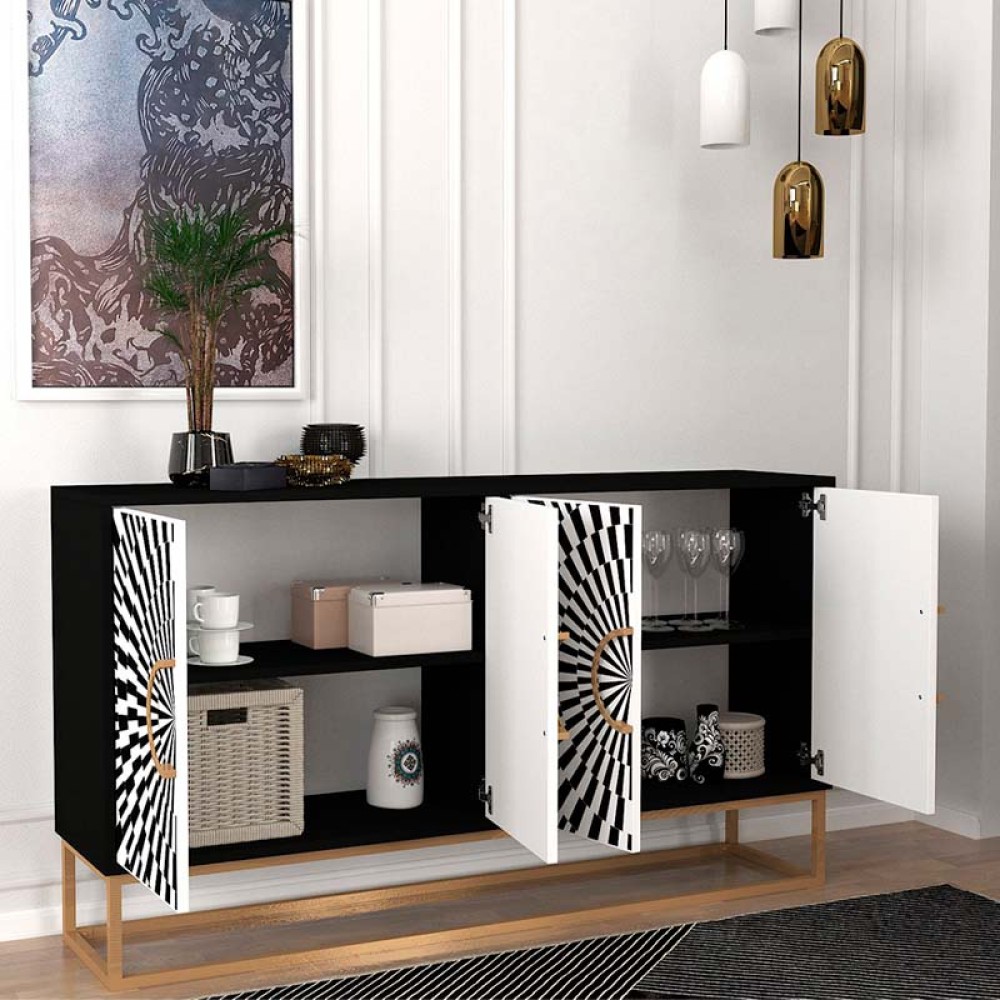 Μπουφές Gradel Megapap χρώμα μαύρο - ασπρόμαυρο 150x35x83,6εκ.