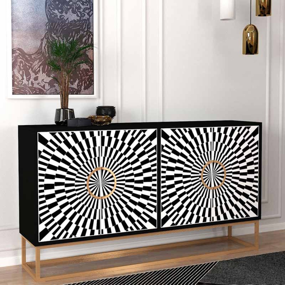 Μπουφές Gradel Megapap χρώμα μαύρο - ασπρόμαυρο 150x35x83,6εκ.