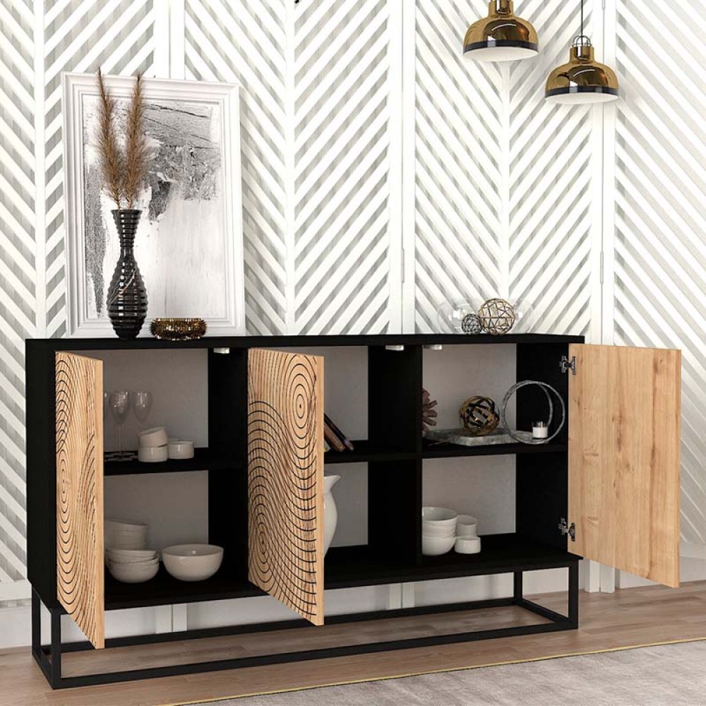 Μπουφές Themis Megapap χρώμα μαύρο - sapphire oak 150x35x83,6εκ.