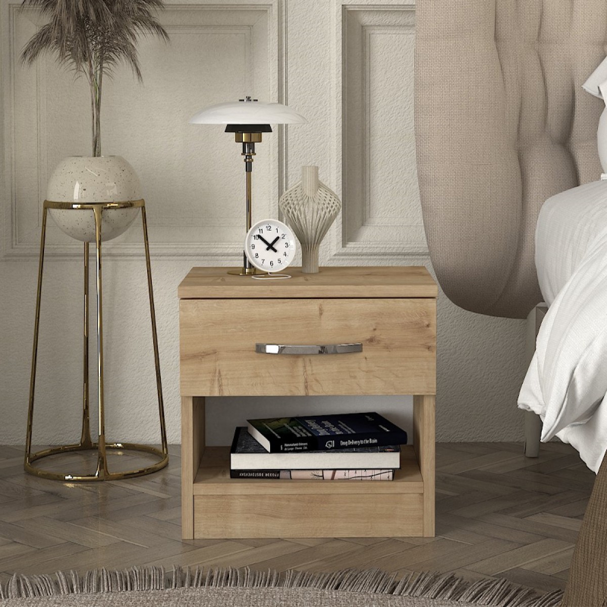 Κομοδίνο μελαμίνης Lube Megapap χρώμα sapphire oak 40x28,2x40εκ.