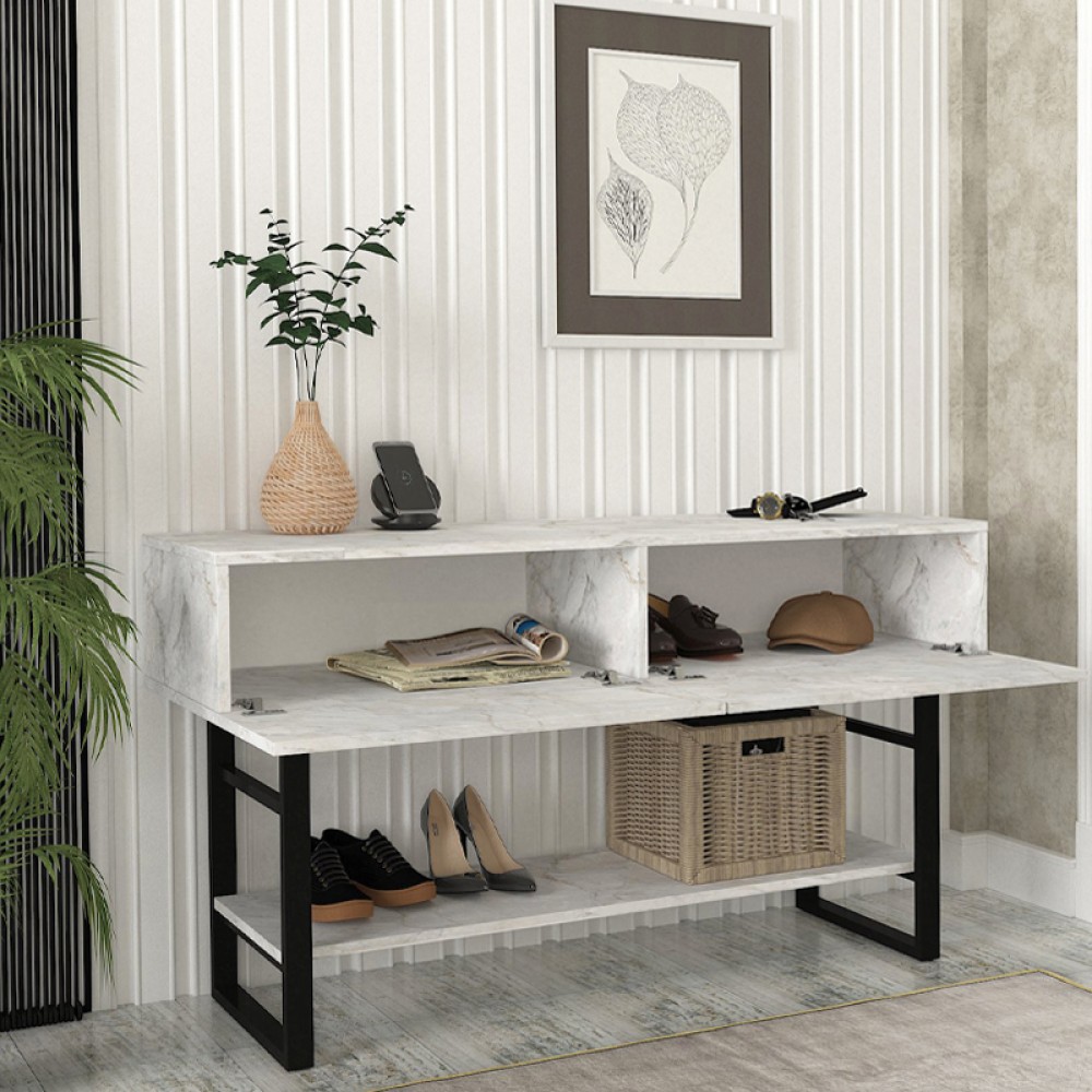Κονσόλα Aron Megapap χρώμα λευκό εφέ μαρμάρου 138,8x41x75,7εκ.