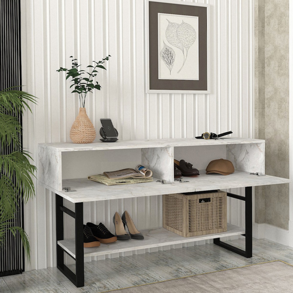 Κονσόλα Aron Megapap χρώμα λευκό εφέ μαρμάρου 138,8x41x75,7εκ.