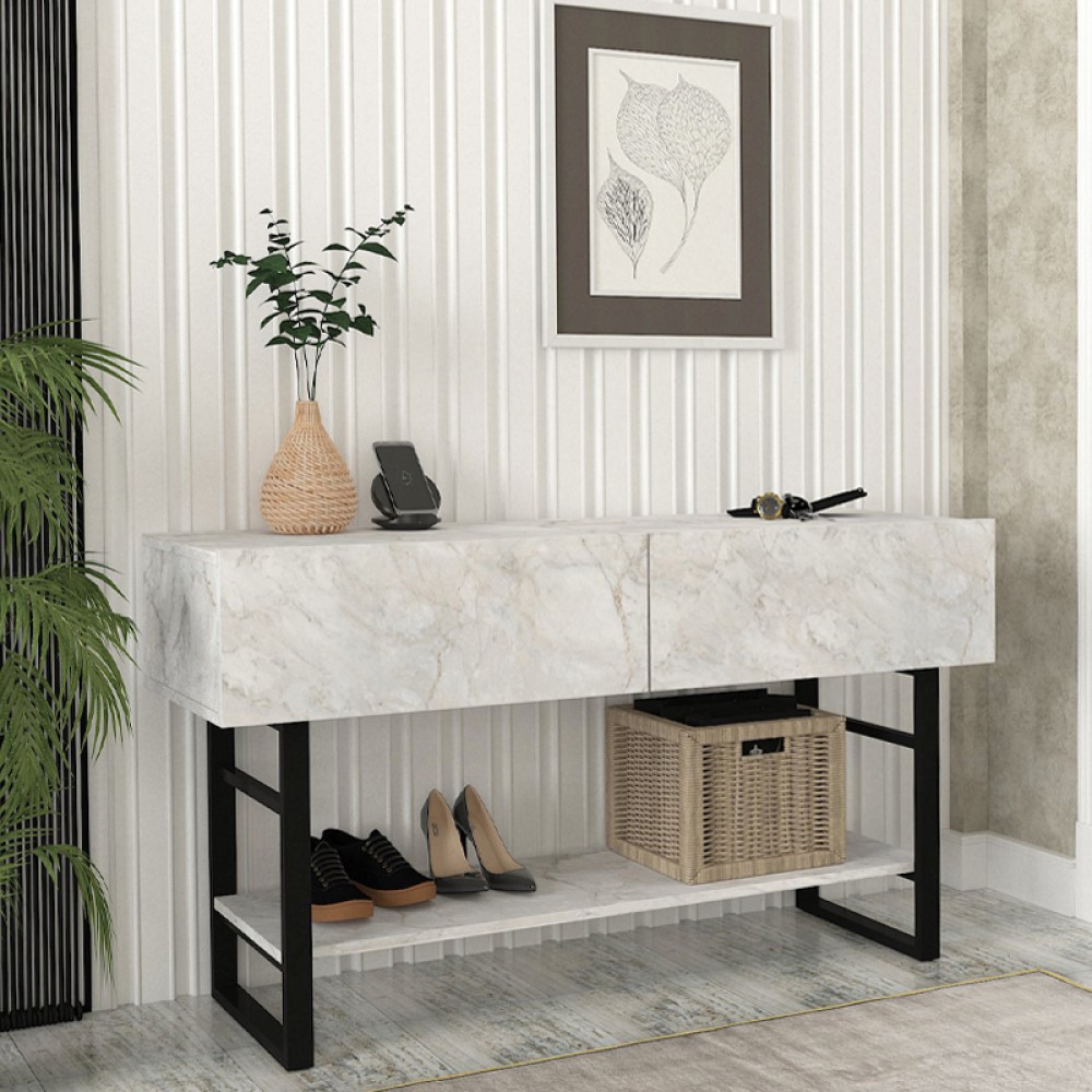 Κονσόλα Aron Megapap χρώμα λευκό εφέ μαρμάρου 138,8x41x75,7εκ.