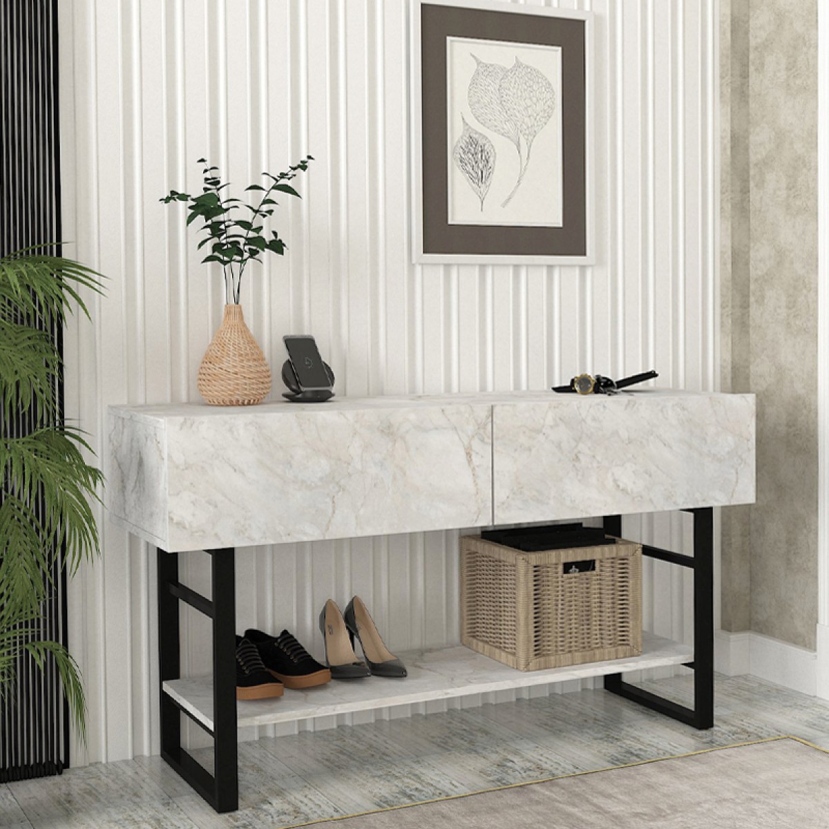 Κονσόλα Aron Megapap χρώμα λευκό εφέ μαρμάρου 138,8x41x75,7εκ.