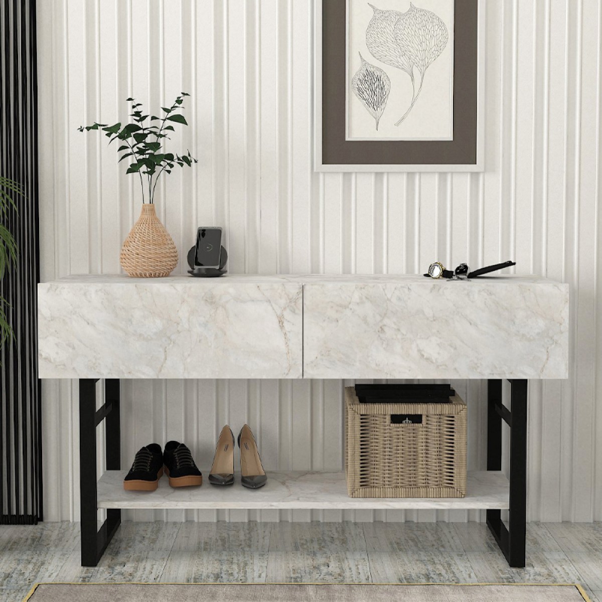 Κονσόλα Aron Megapap χρώμα λευκό εφέ μαρμάρου 138,8x41x75,7εκ.
