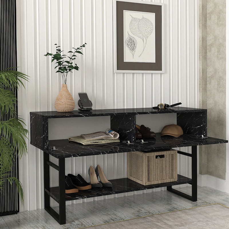 Κονσόλα Aron Megapap χρώμα μαύρο εφέ μαρμάρου 138,8x41x75,7εκ.