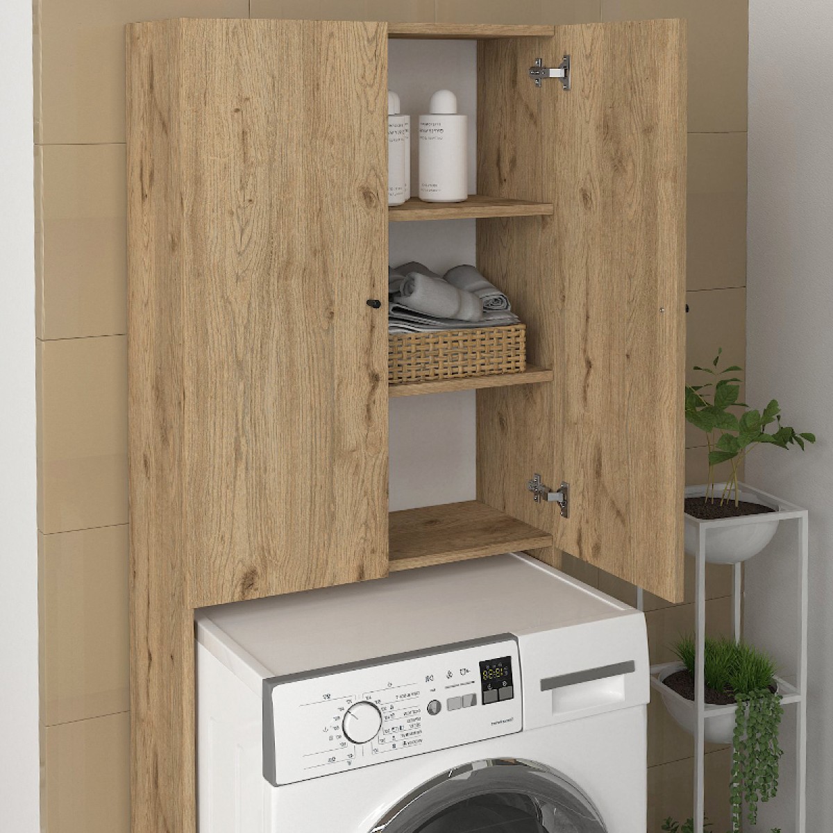 Έπιπλο πλυντηρίου Romme Megapap χρώμα sepet oak 65x27,1x180εκ.