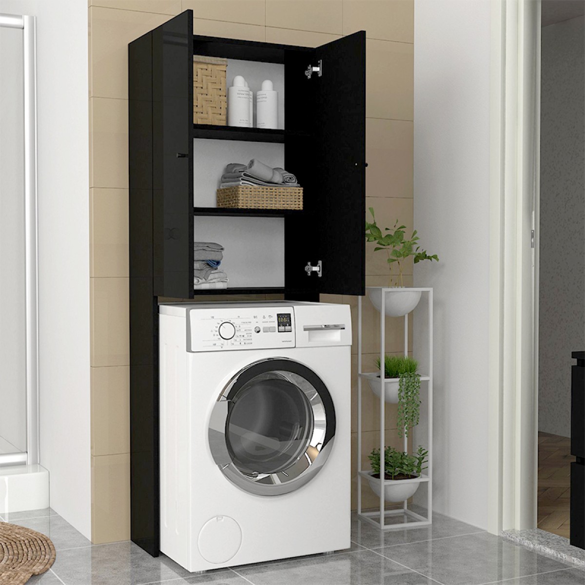 Έπιπλο πλυντηρίου Romme Megapap χρώμα μαύρο 65x27,1x180εκ.