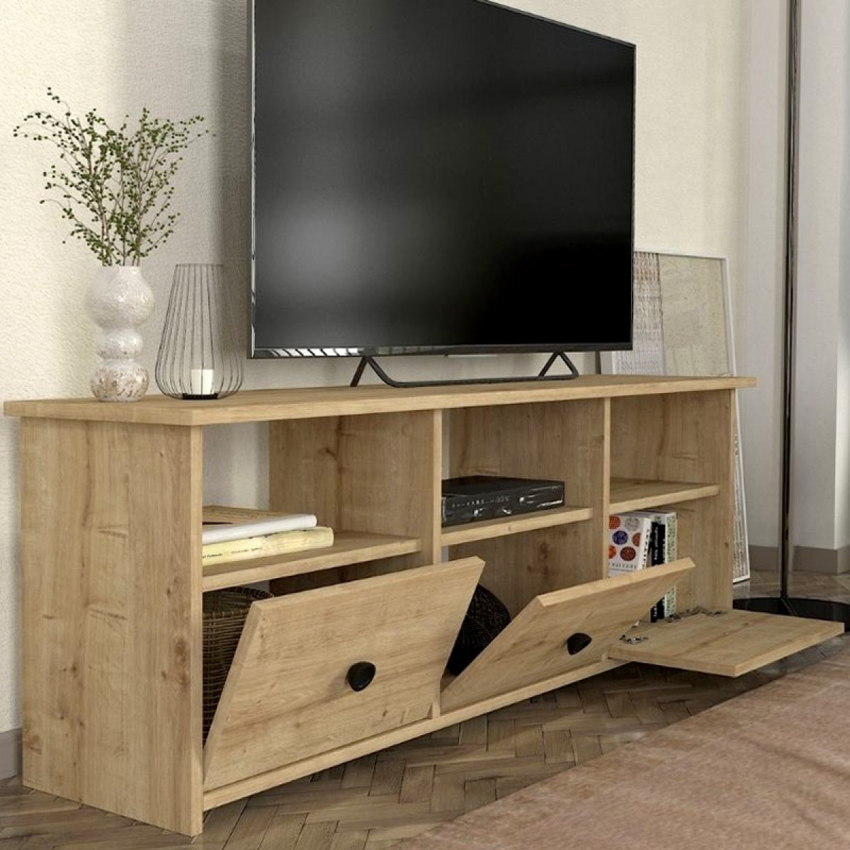 Έπιπλο τηλεόρασης Mahen Megapap χρώμα sapphire oak 140x35x49,8εκ.