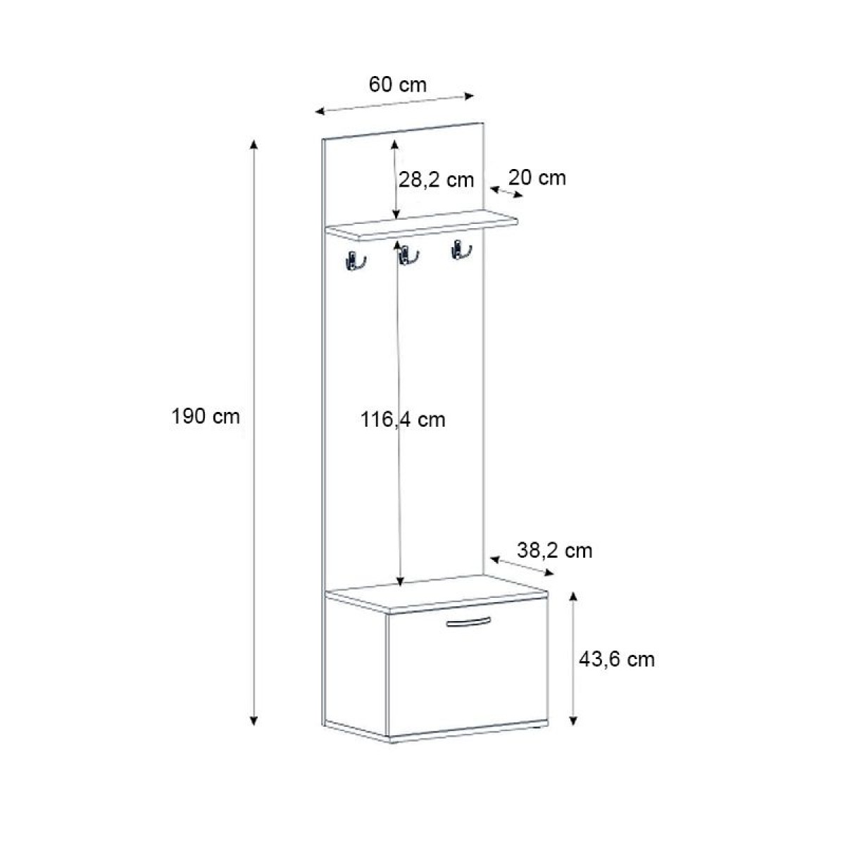 Έπιπλο εισόδου Track Megapap χρώμα καρυδί 60x38,2x190εκ.