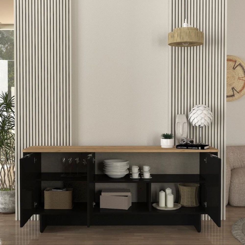 Μπουφές Bohema Megapap χρώμα μαύρο - sepet oak 180x47x76,6εκ.