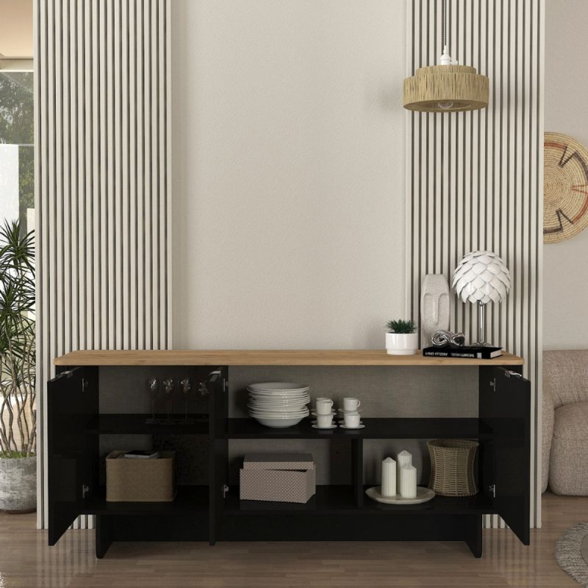 Μπουφές Bohema Megapap χρώμα μαύρο - sepet oak 180x47x76,6εκ.