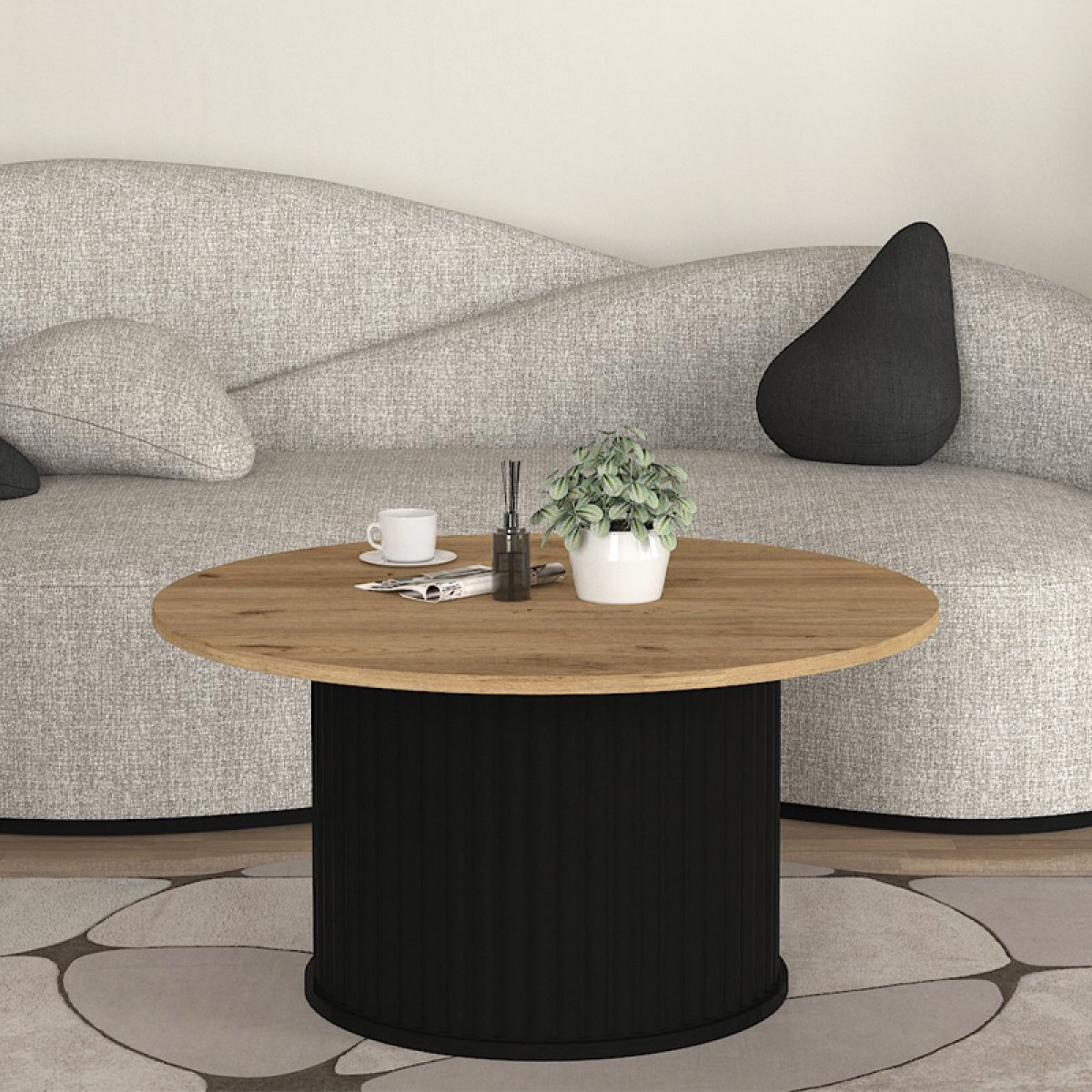 Τραπεζάκι σαλονιού Bohema Megapap χρώμα μαύρο - sepet oak Ø85x43,2εκ.