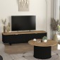 Τραπεζάκι σαλονιού Bohema Megapap χρώμα μαύρο - sepet oak Ø85x43,2εκ.