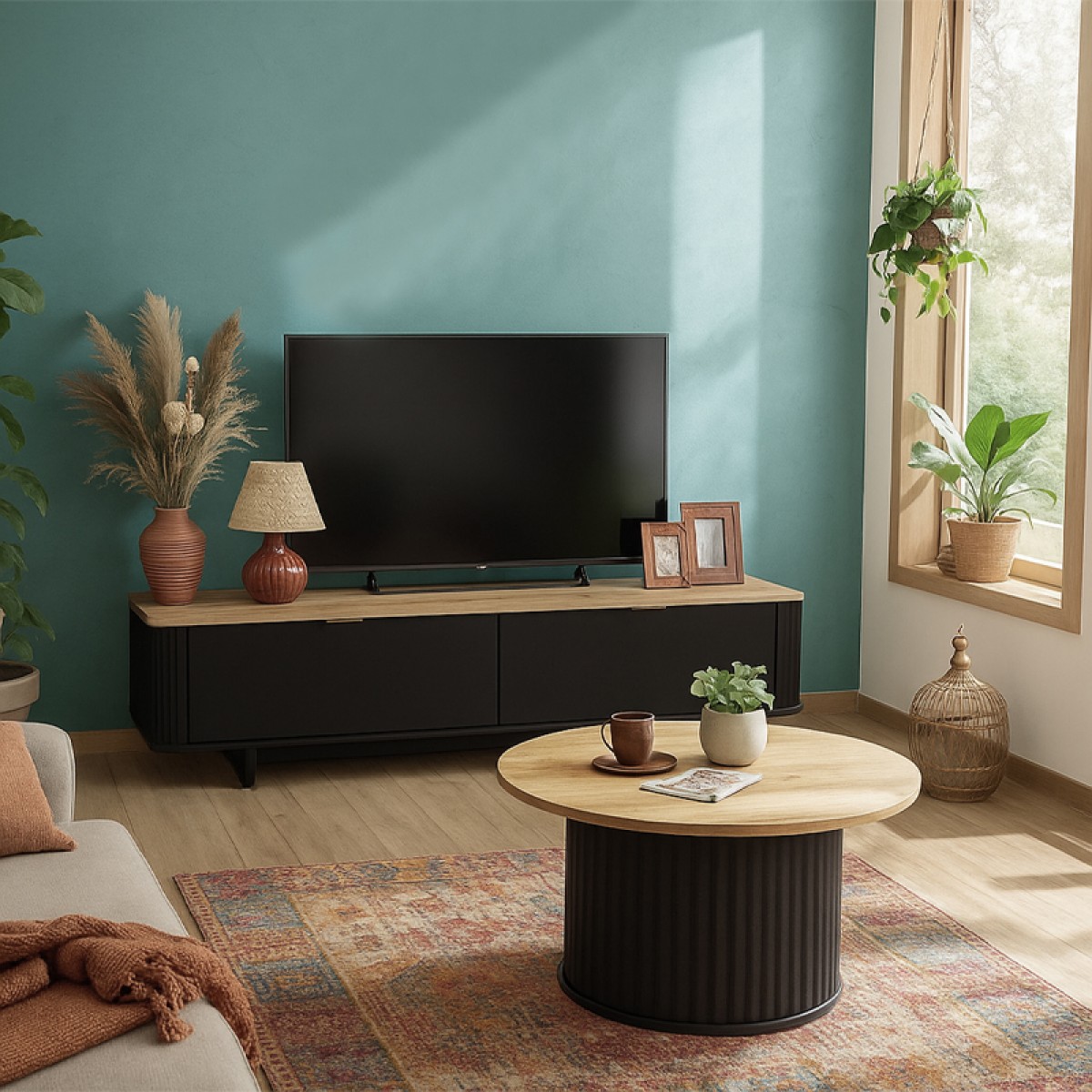 Τραπεζάκι σαλονιού Bohema Megapap χρώμα μαύρο - sepet oak Ø85x43,2εκ.