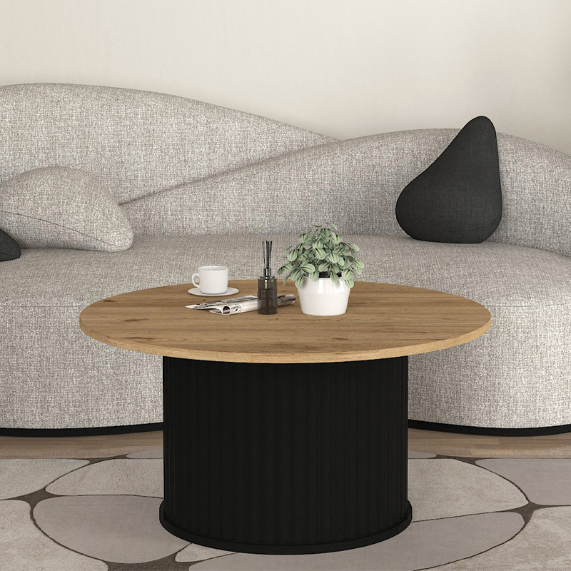 Τραπεζάκι σαλονιού Bohema Megapap χρώμα μαύρο - sepet oak Ø85x43,2εκ.