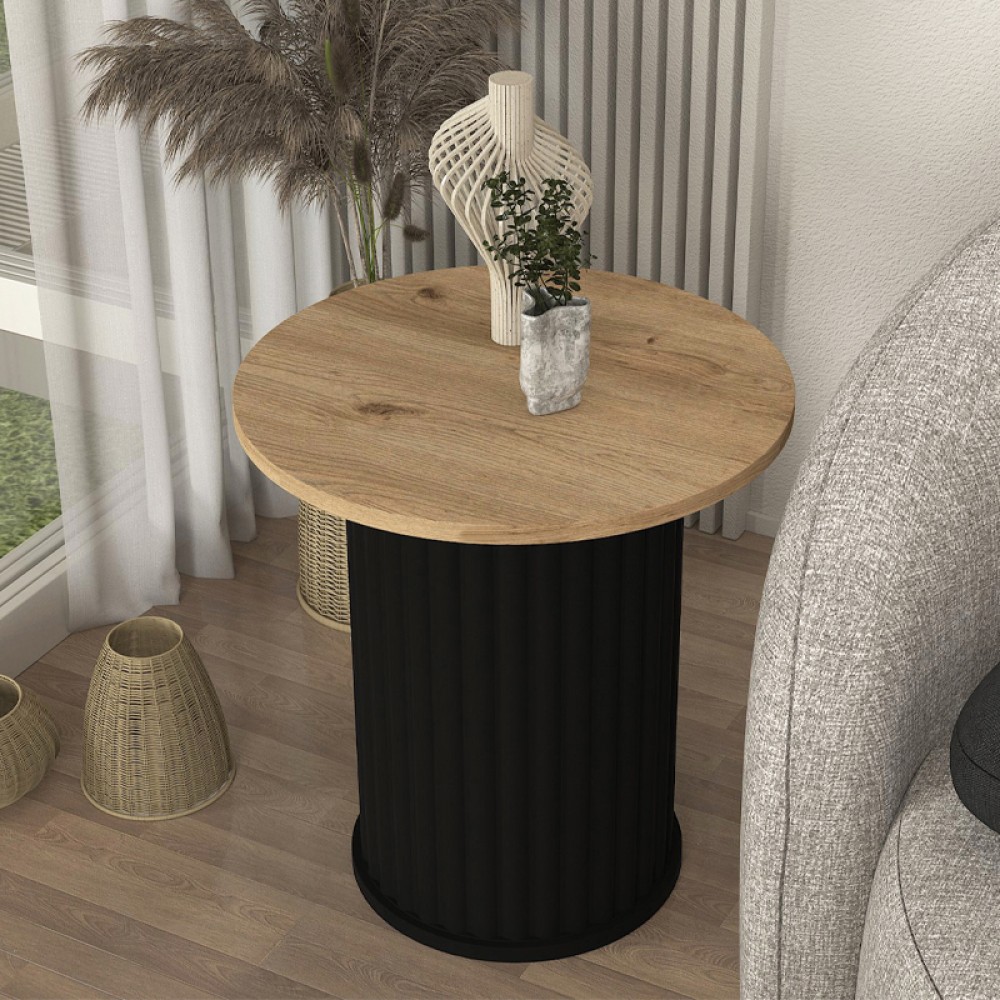 Τραπεζάκι βοηθητικό Bohema Megapap χρώμα μαύρο - sepet oak Ø50x53,2εκ.