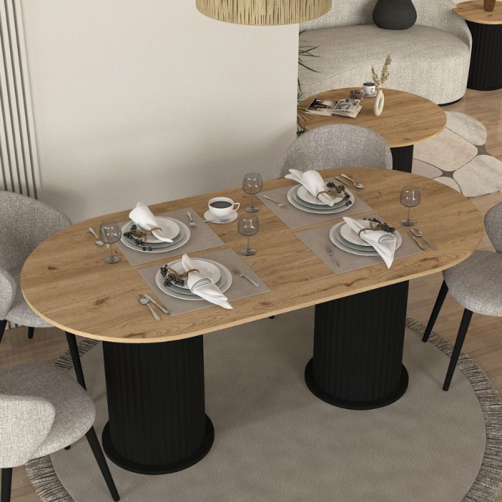 Τραπέζι Bohema Megapap χρώμα μαύρο - sepet oak 180x90x77,7εκ.