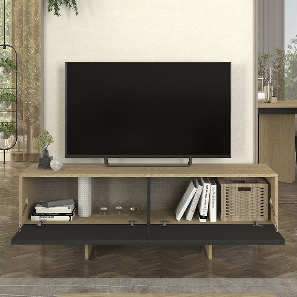Έπιπλο τηλεόρασης Lava Megapap χρώμα rota oak - ανθρακί 150x35x51,3εκ.