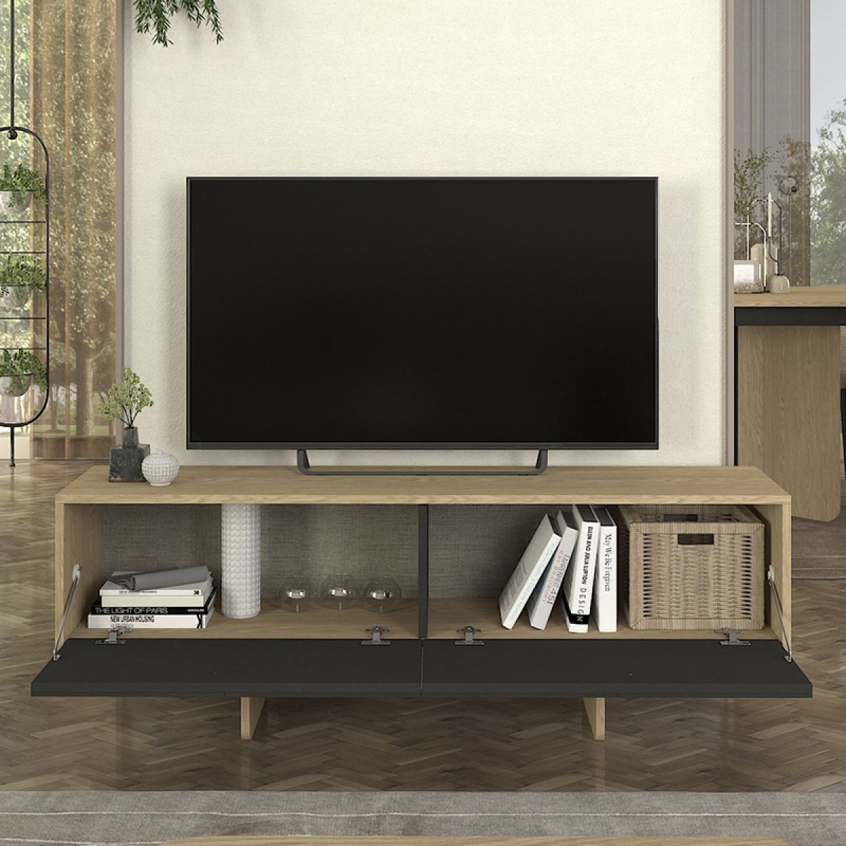 Έπιπλο τηλεόρασης Lava Megapap χρώμα rota oak - ανθρακί 150x35x51,3εκ.