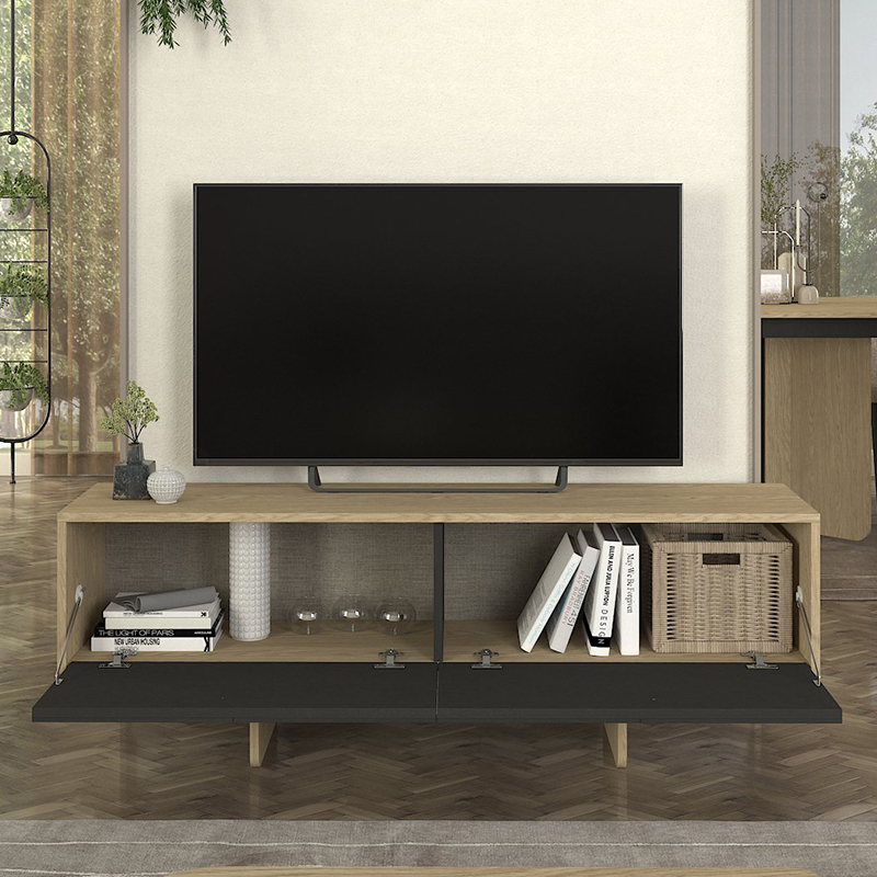 Έπιπλο τηλεόρασης Lava Megapap χρώμα rota oak - ανθρακί 150x35x51,3εκ.