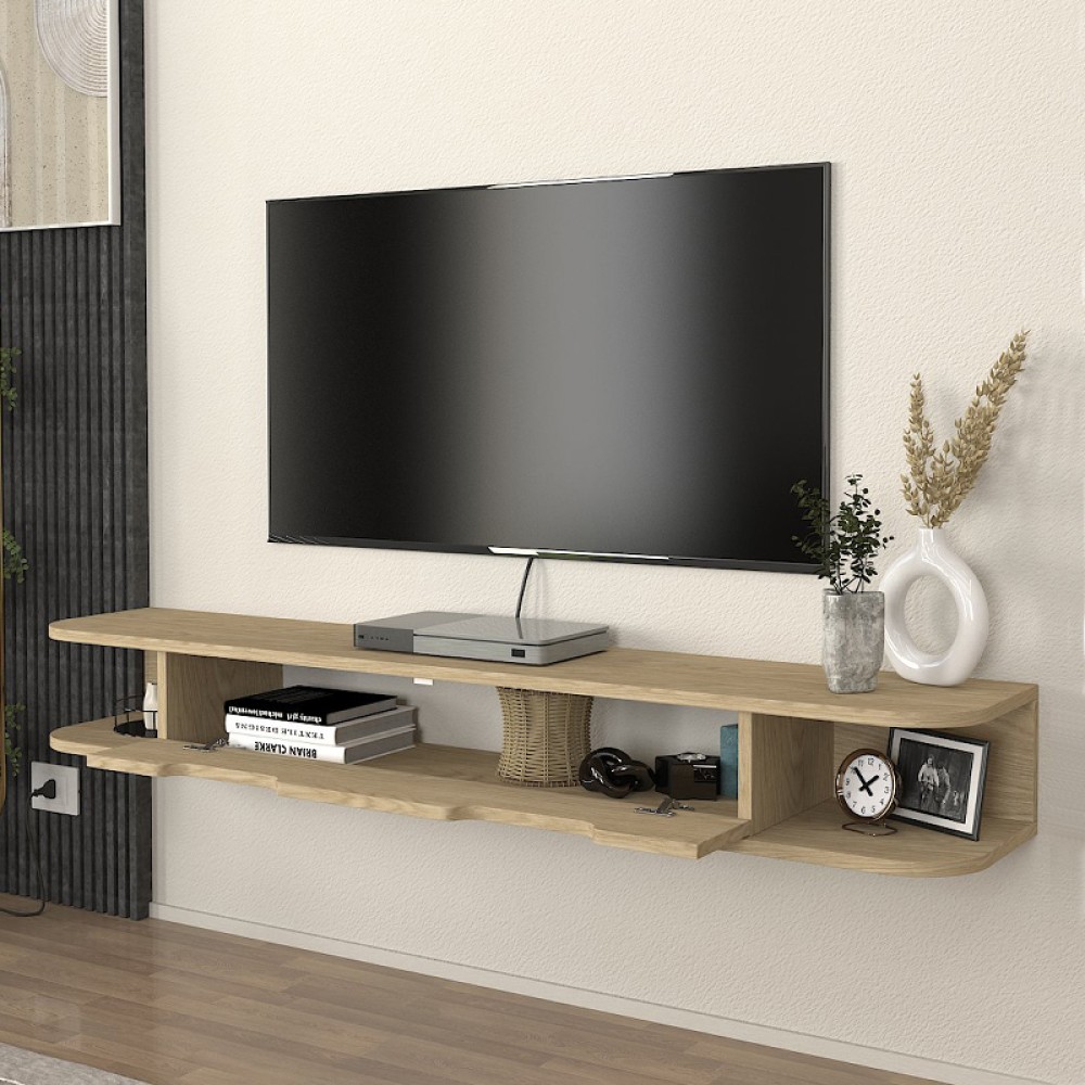 Έπιπλο τηλεόρασης επιτοίχιο Noland Megapap με LED χρώμα rota oak 150x35x19,2εκ.