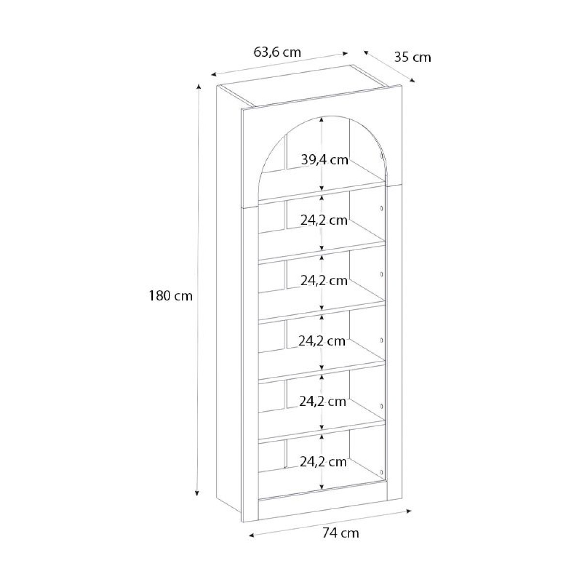 Βιβλιοθήκη Voila Megapap χρώμα λευκό 74x35x180εκ.