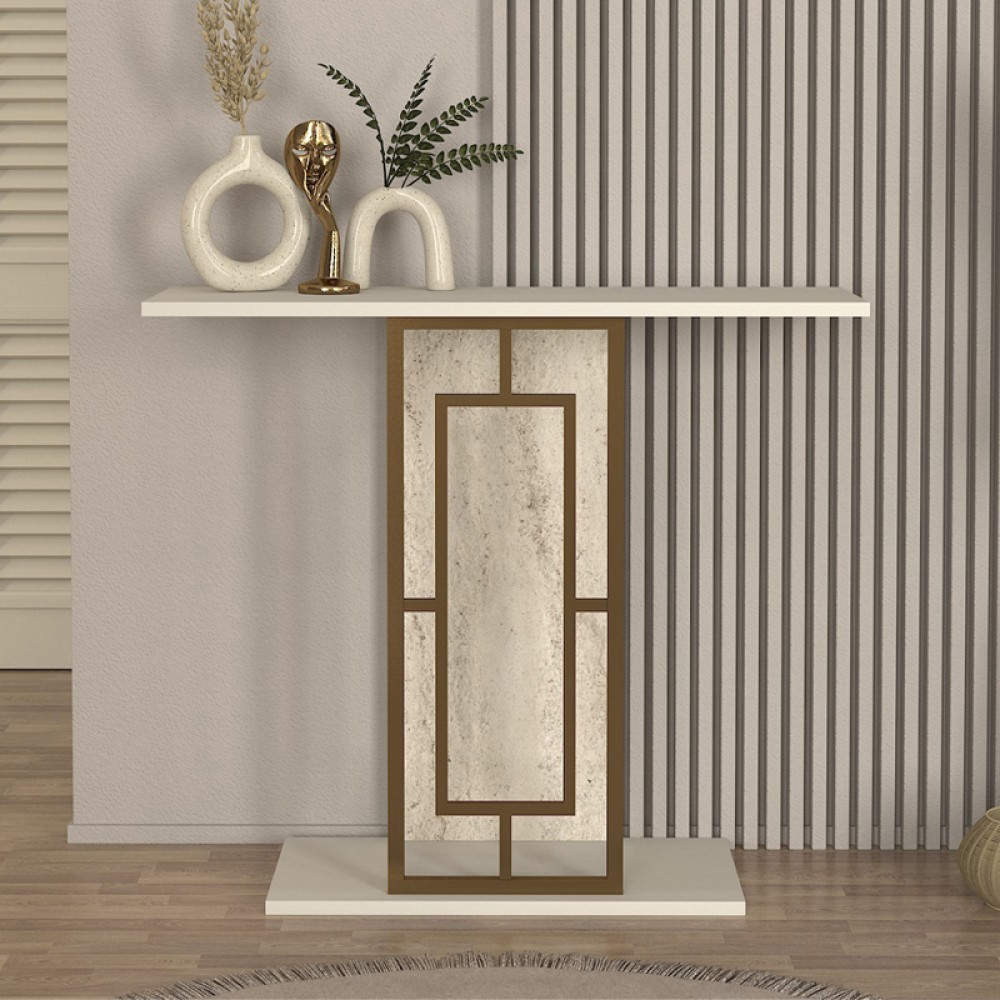 Κονσόλα Alderas Megapap χρώμα sandstone - travertine - χρυσό 90x29,6x76,8εκ.