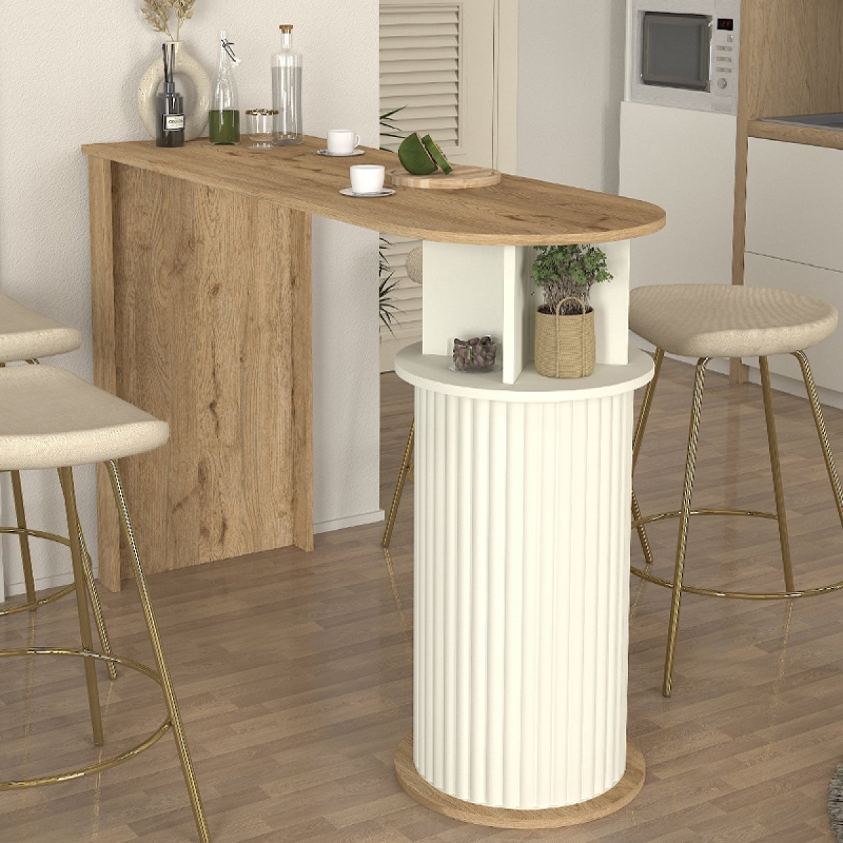Τραπέζι μπαρ Bohema Megapap χρώμα sepet oak - ivory 150x51,6x101,8εκ.