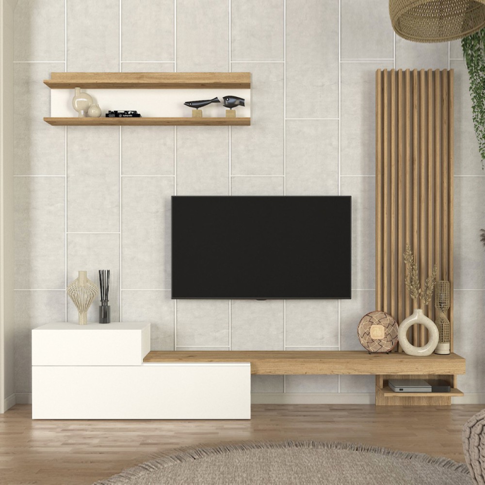 Σύνθεση τηλεόρασης Dumont Megapap χρώμα λευκό - sepet oak 240x36,8x200εκ.