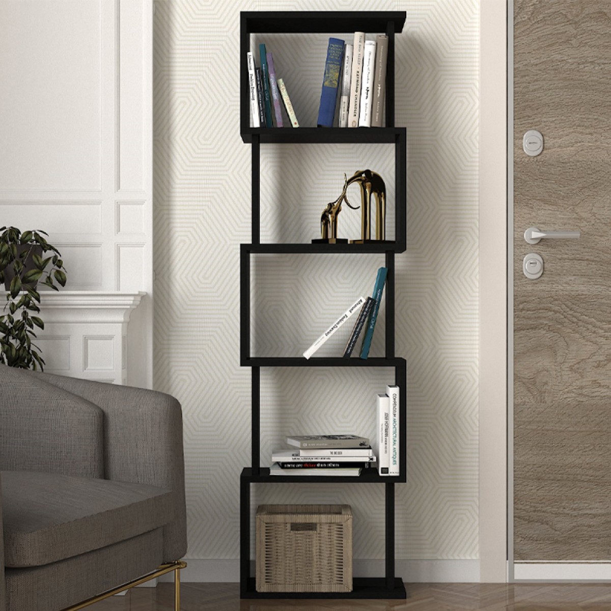 Βιβλιοθήκη Alvina Megapap χρώμα μαύρο 45x19,6x158,8εκ.