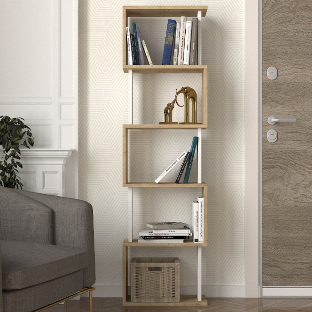 Βιβλιοθήκη Alvina Megapap χρώμα sapphire oak - λευκό 45x19,6x158,8εκ.