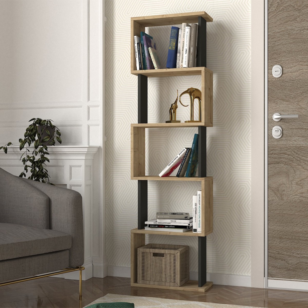 Βιβλιοθήκη Alvina Megapap χρώμα sapphire oak - ανθρακί 45x19,6x158,8εκ.