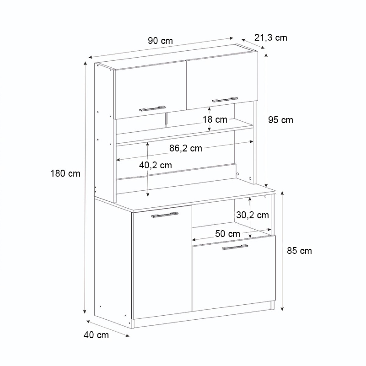 Έπιπλο κουζίνας Tuco 2 Megapap χρώμα λευκό 90x40x180εκ.