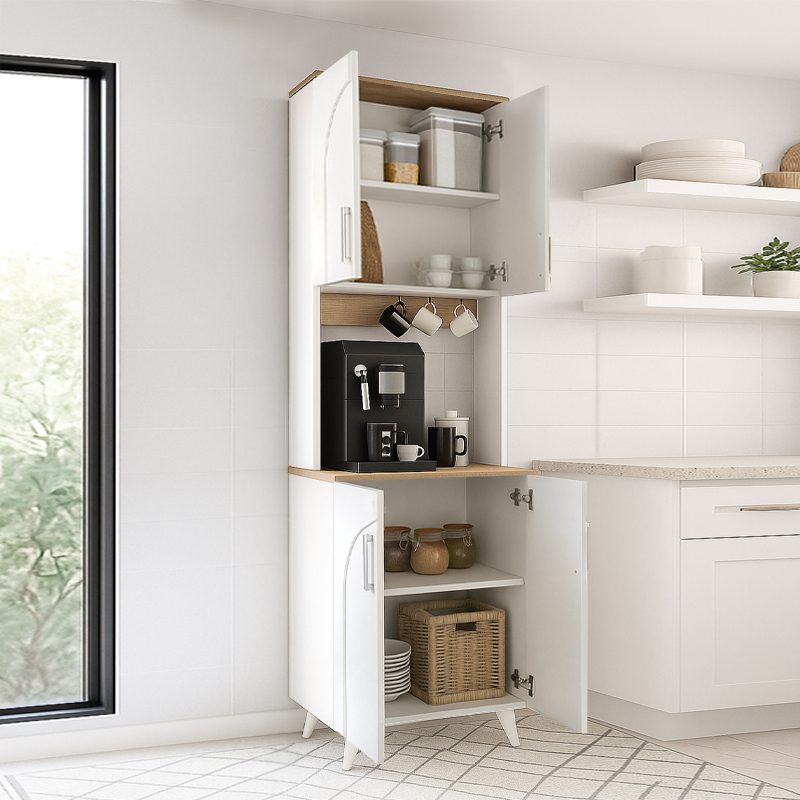Έπιπλο κουζίνας Kalira 2 Megapap χρώμα λευκό - rota oak 60x40x196εκ.
