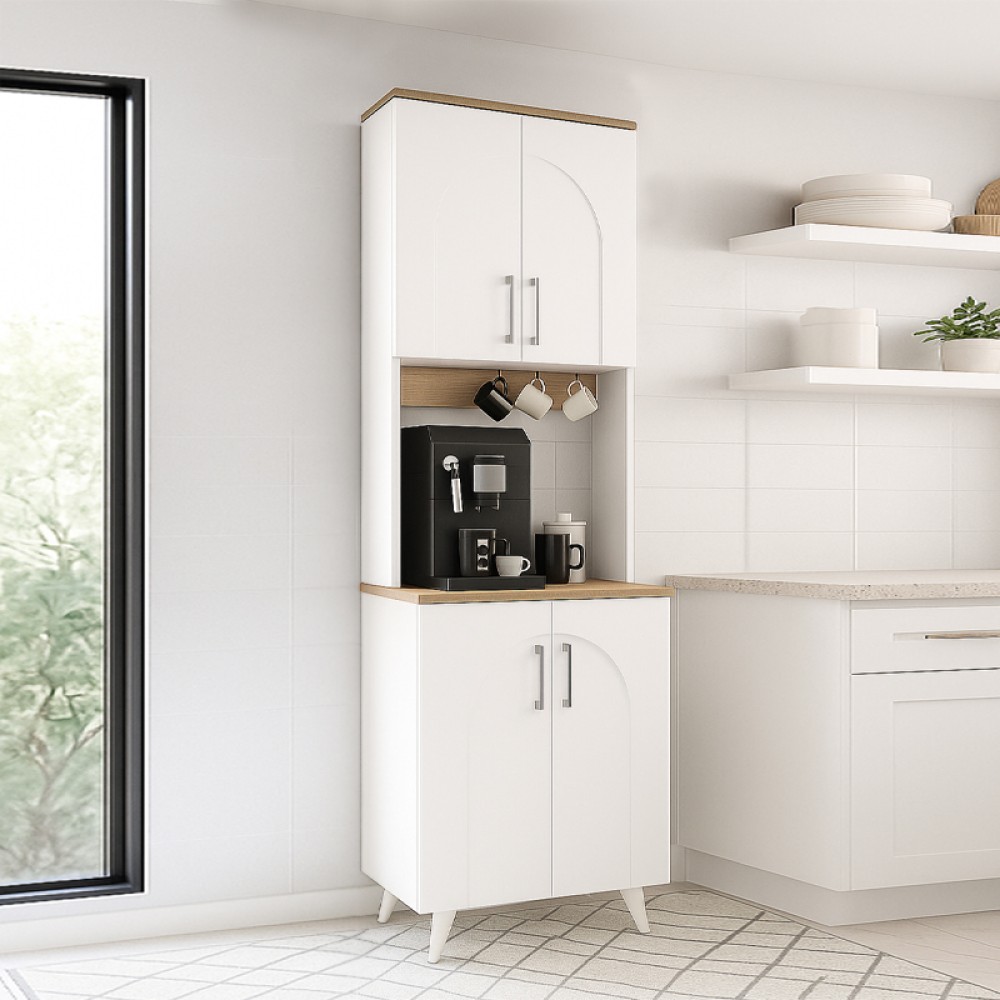 Έπιπλο κουζίνας Kalira 2 Megapap χρώμα λευκό - rota oak 60x40x196εκ.