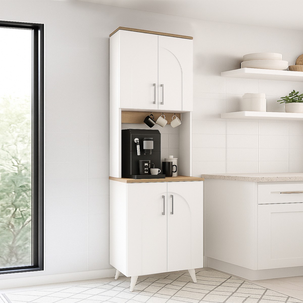 Έπιπλο κουζίνας Kalira 2 Megapap χρώμα λευκό - rota oak 60x40x196εκ.