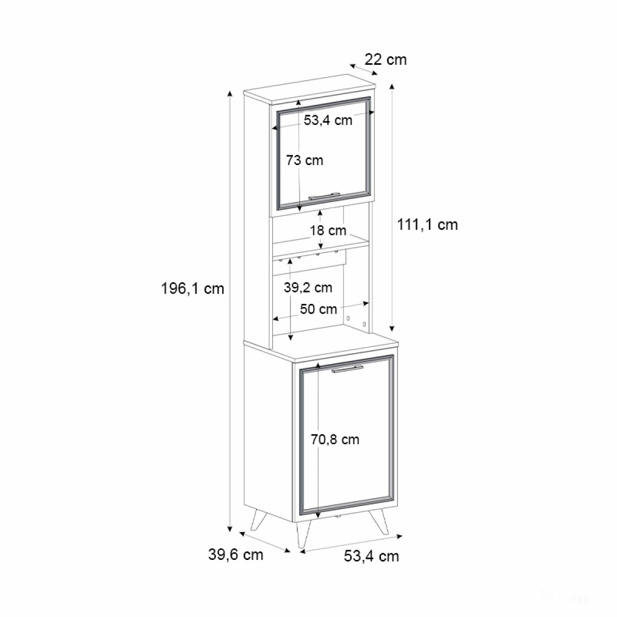 Έπιπλο κουζίνας Potter 1 Megapap χρώμα λευκό - rota oak 53,4x39,6x196,1εκ.
