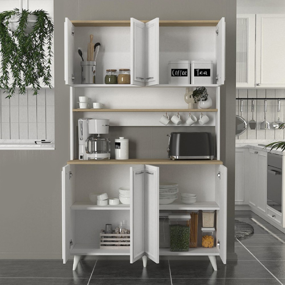 Έπιπλο κουζίνας Potter 4 Megapap χρώμα λευκό - rota oak 120x40x196,1εκ.