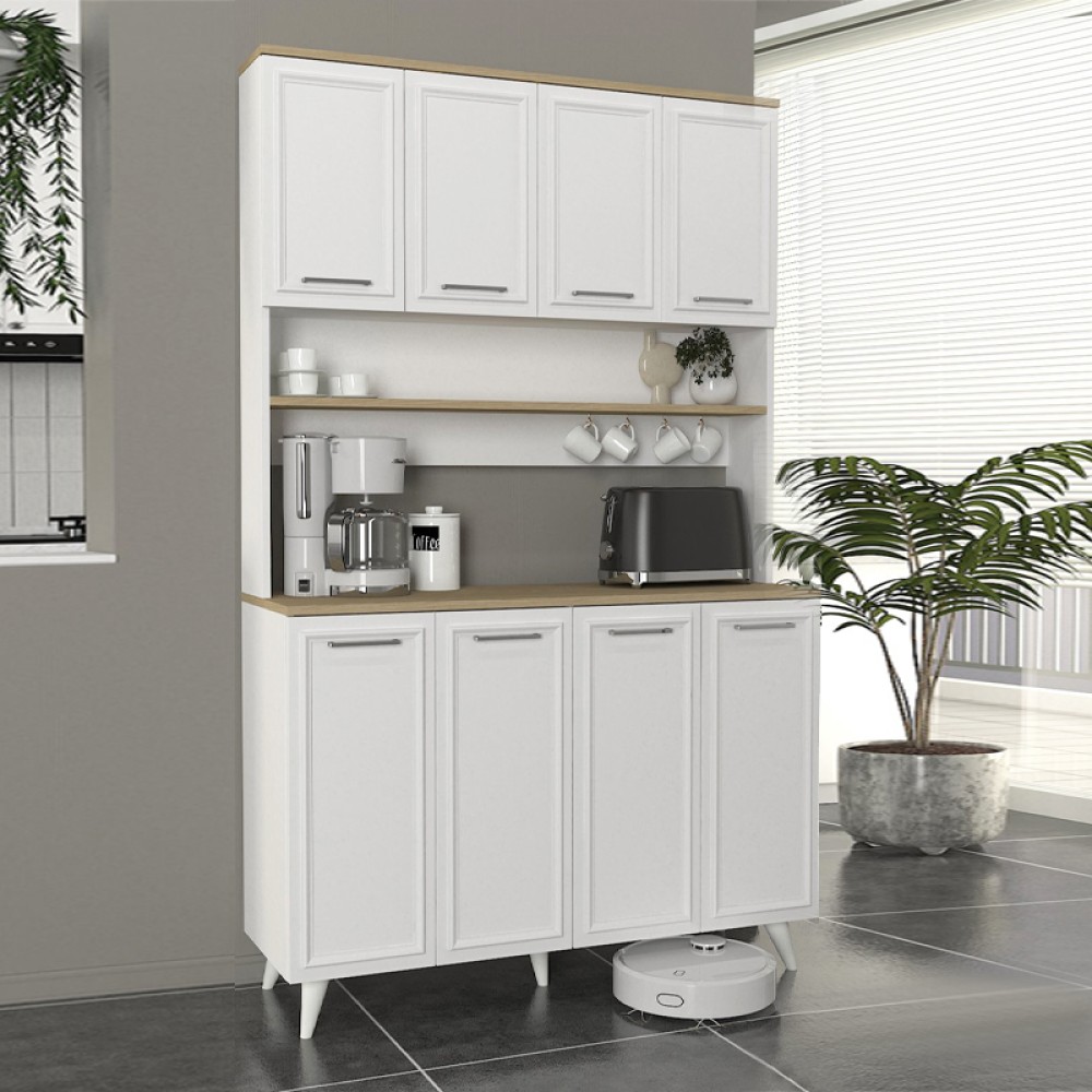 Έπιπλο κουζίνας Potter 4 Megapap χρώμα λευκό - rota oak 120x40x196,1εκ.