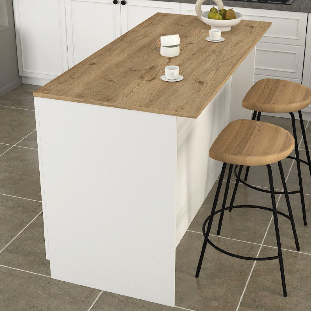 Τραπέζι - Πάγκος κουζίνας Peres Megapap χρώμα λευκό - sepet oak 150x70x91,8εκ.