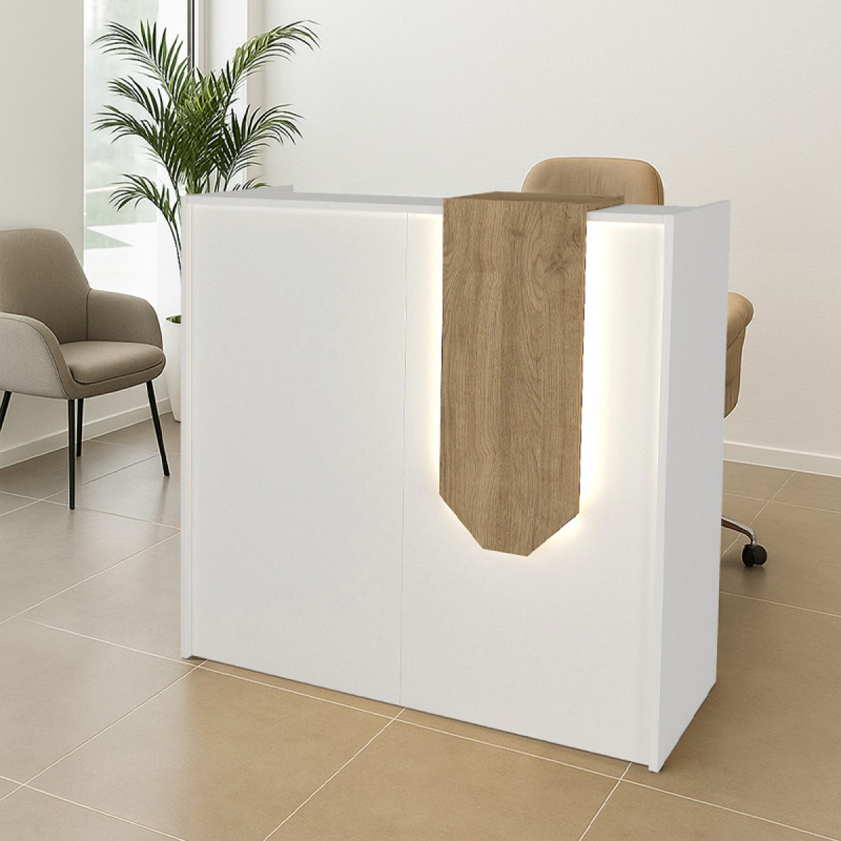 Γραφείο υποδοχής - reception Navita Megapap με LED χρώμα λευκό - sepet oak 113,6x42x111,8εκ.