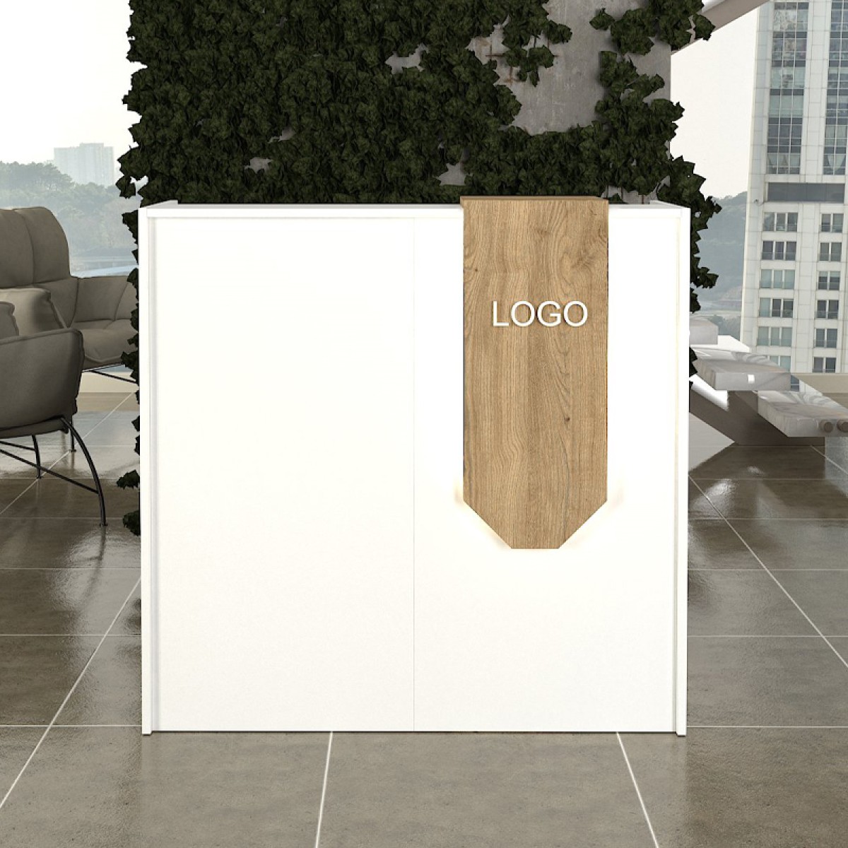Γραφείο υποδοχής - reception Navita Megapap με LED χρώμα λευκό - sepet oak 113,6x42x111,8εκ.