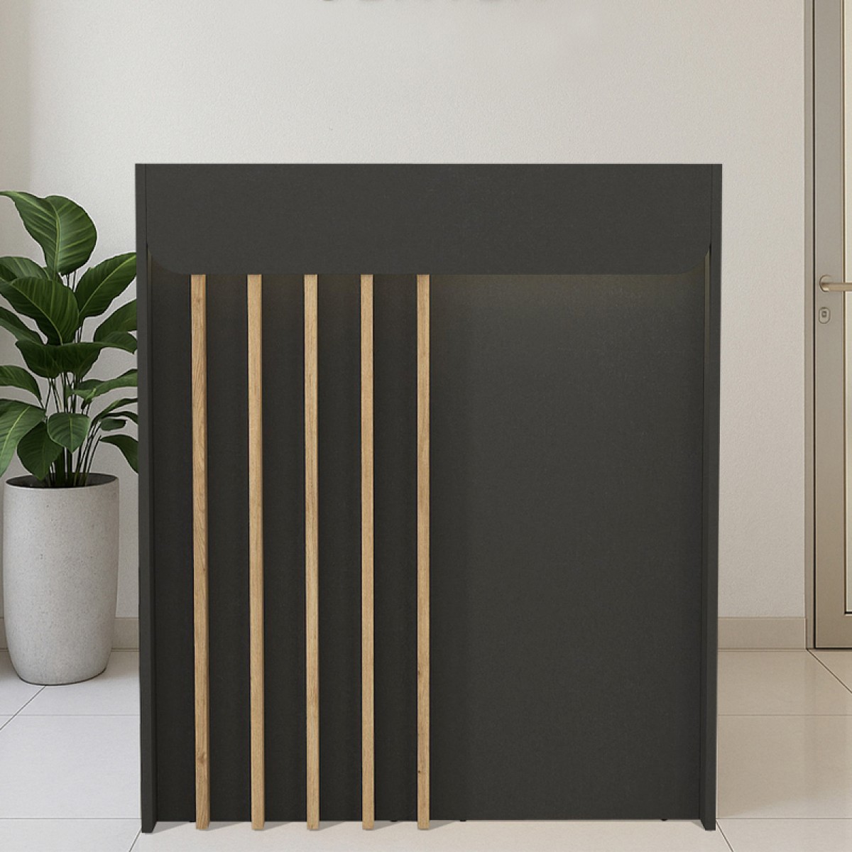 Γραφείο υποδοχής - reception Karibu Megapap με LED χρώμα ανθρακί - sepet oak 90x40x100εκ.